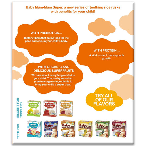 Baby Mum-Mum Organic Rice Biscuits, Super Tropical & Super Berries | 24 Count (Pack of 4) | Gluten Free, Allergen Free, Non-GMO | Toddler Snacks, Rice Rusk, Cracker, Cookies for Babies