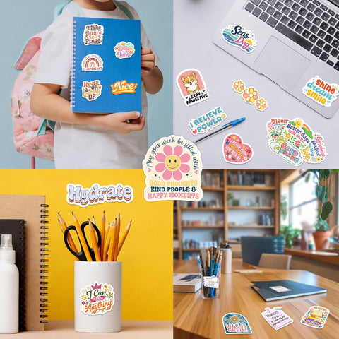 300PCS Affirmation Stickers by Puraesla - Holographic Motivational Sticker Pack, Positive Journal Encouraging Shiny Quotes for Kids, Teachers, Classroom, Waterproof Scrapbook Supplies