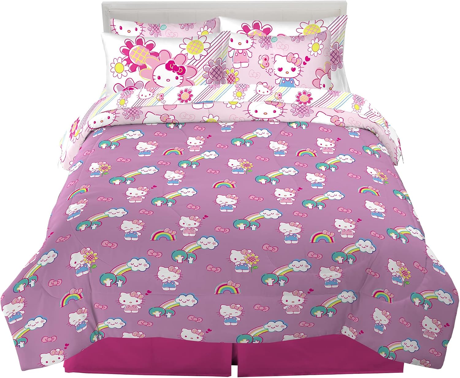 Franco Kids Bedding Super Soft Comforter and Sheet Set with Sham, 7 Piece Full Size, Hello Kitty(Prints may vary)