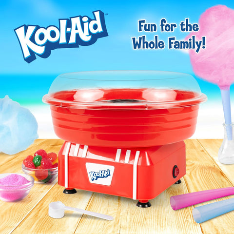 Kool-Aid Cotton Candy Machine - Fun Cotton Candy Machine for Kids with 2 Reusable Cones, 1 Sugar Scoop, and 1 Extractor Head – Red
