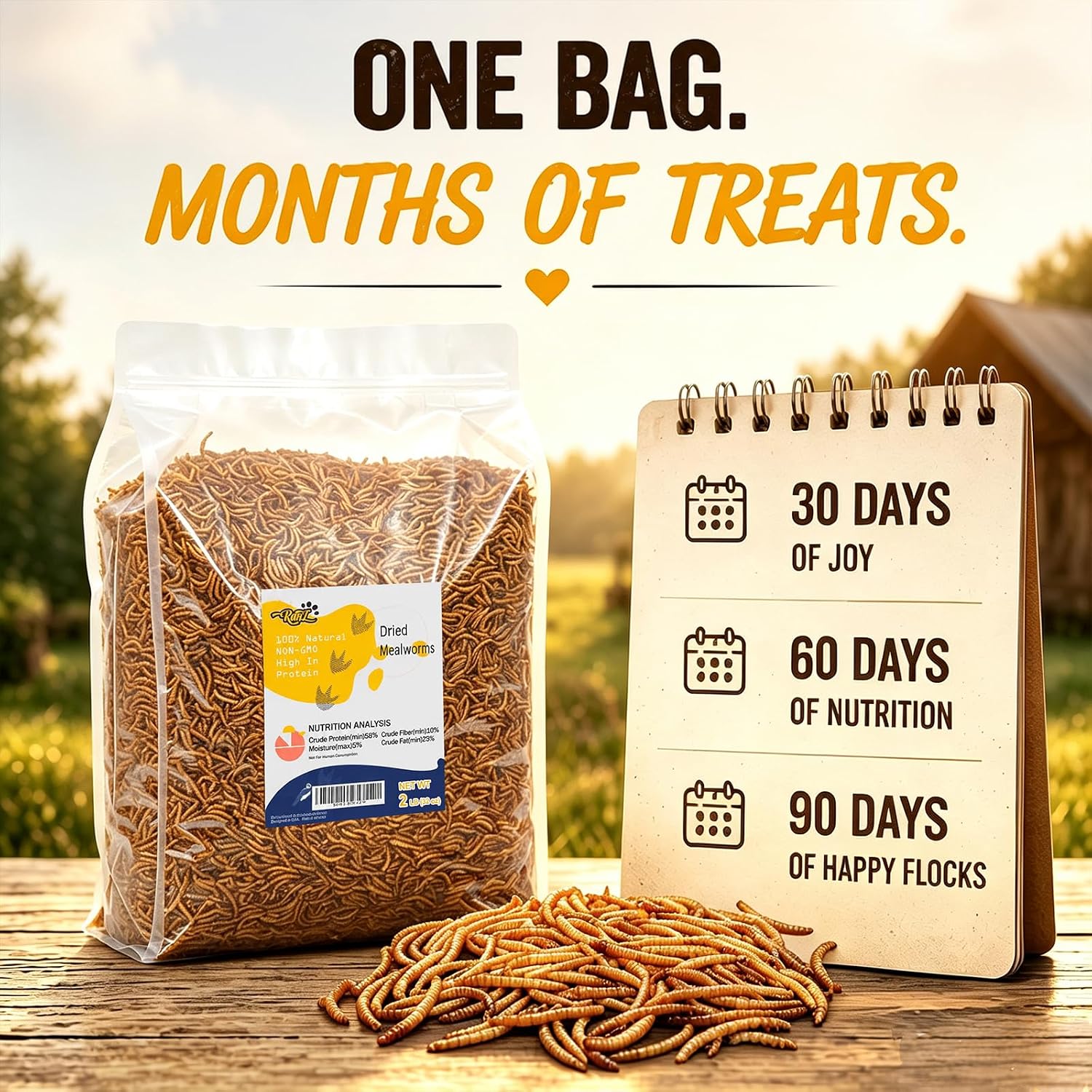 RANZ 2LB Dried Mealworms for Chickens & Wild Birds, Chicken Food