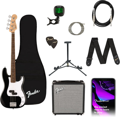 Fender Squier Debut Series Beginner Precision Bass Guitar Kit w/Amp, Black
