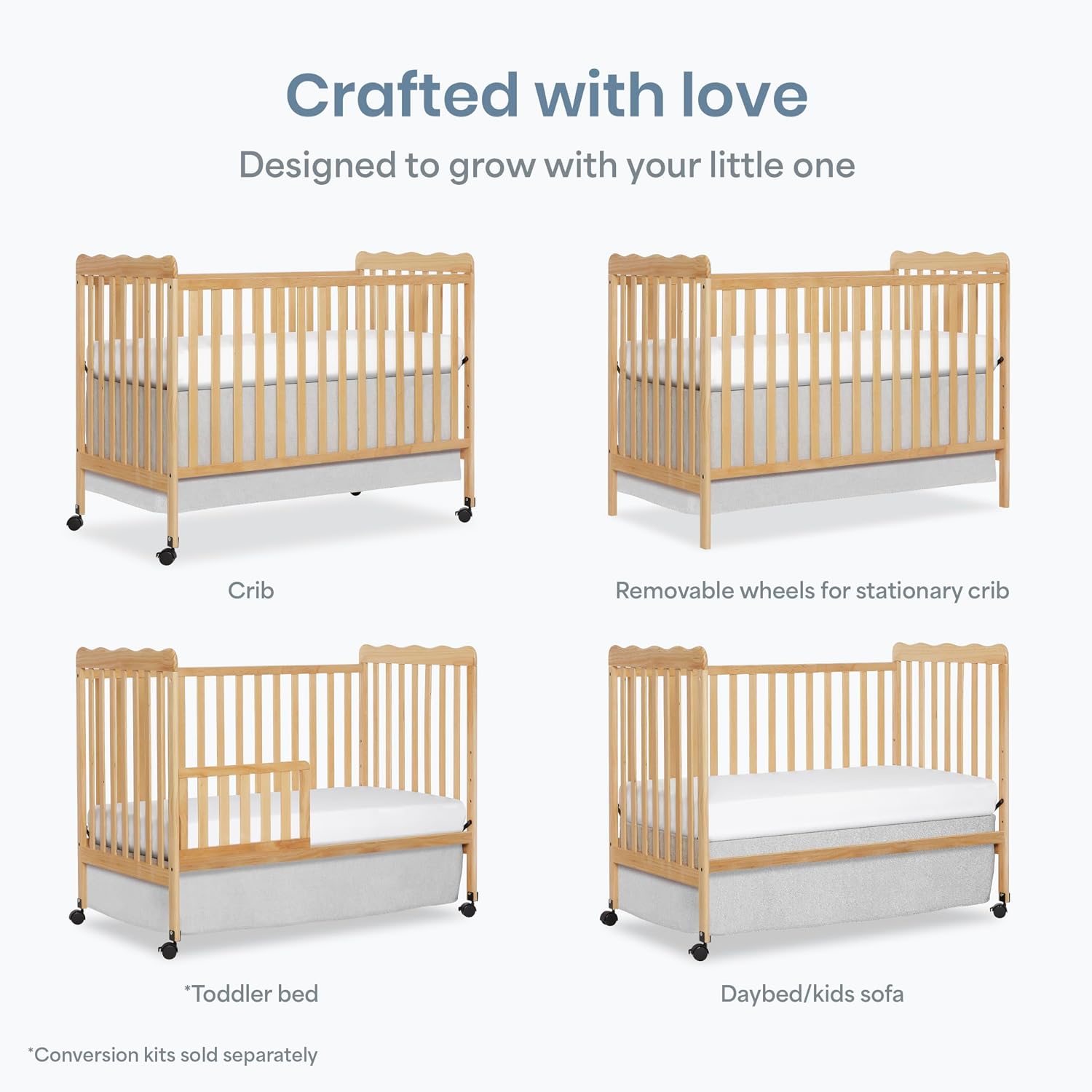 Dream On Me Full Size Carson 3-in-1 Convertible Baby Crib, Locking Wheels