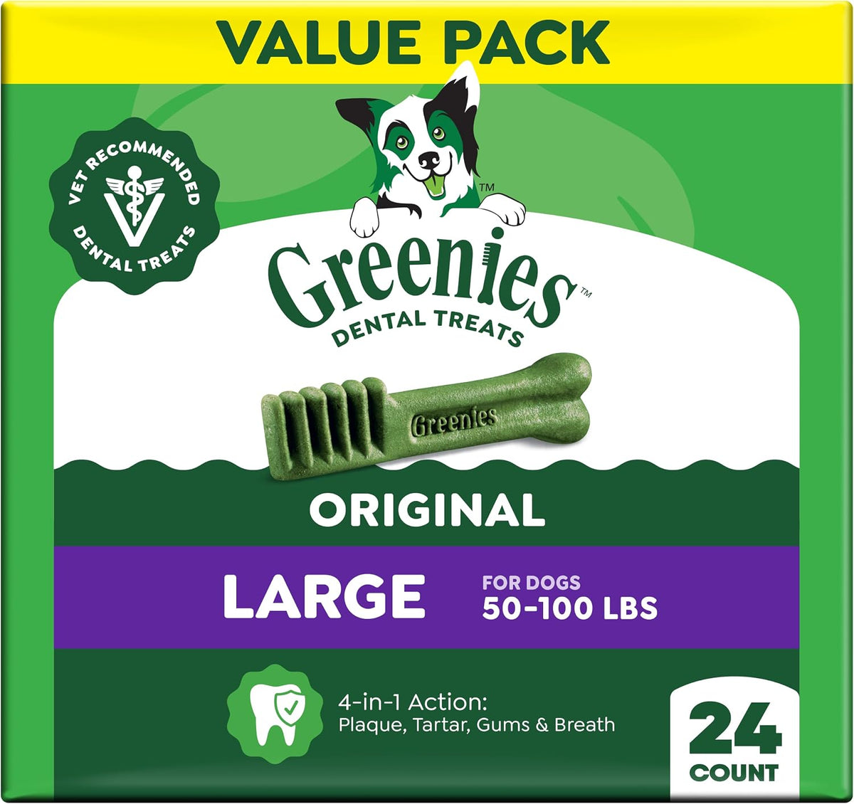Greenies Large Natural Dental Dog Treats, Original Flavor, 24 Count