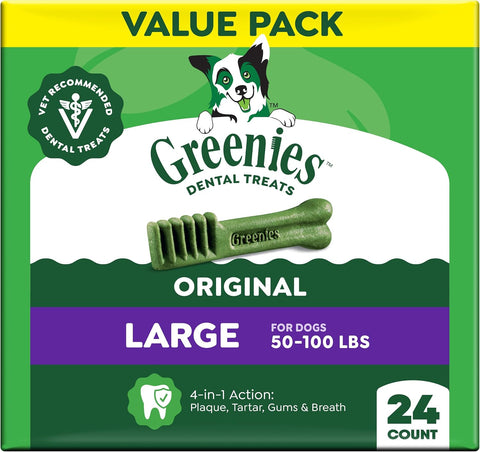 Greenies Large Natural Dental Dog Treats, Original Flavor, 24 Count