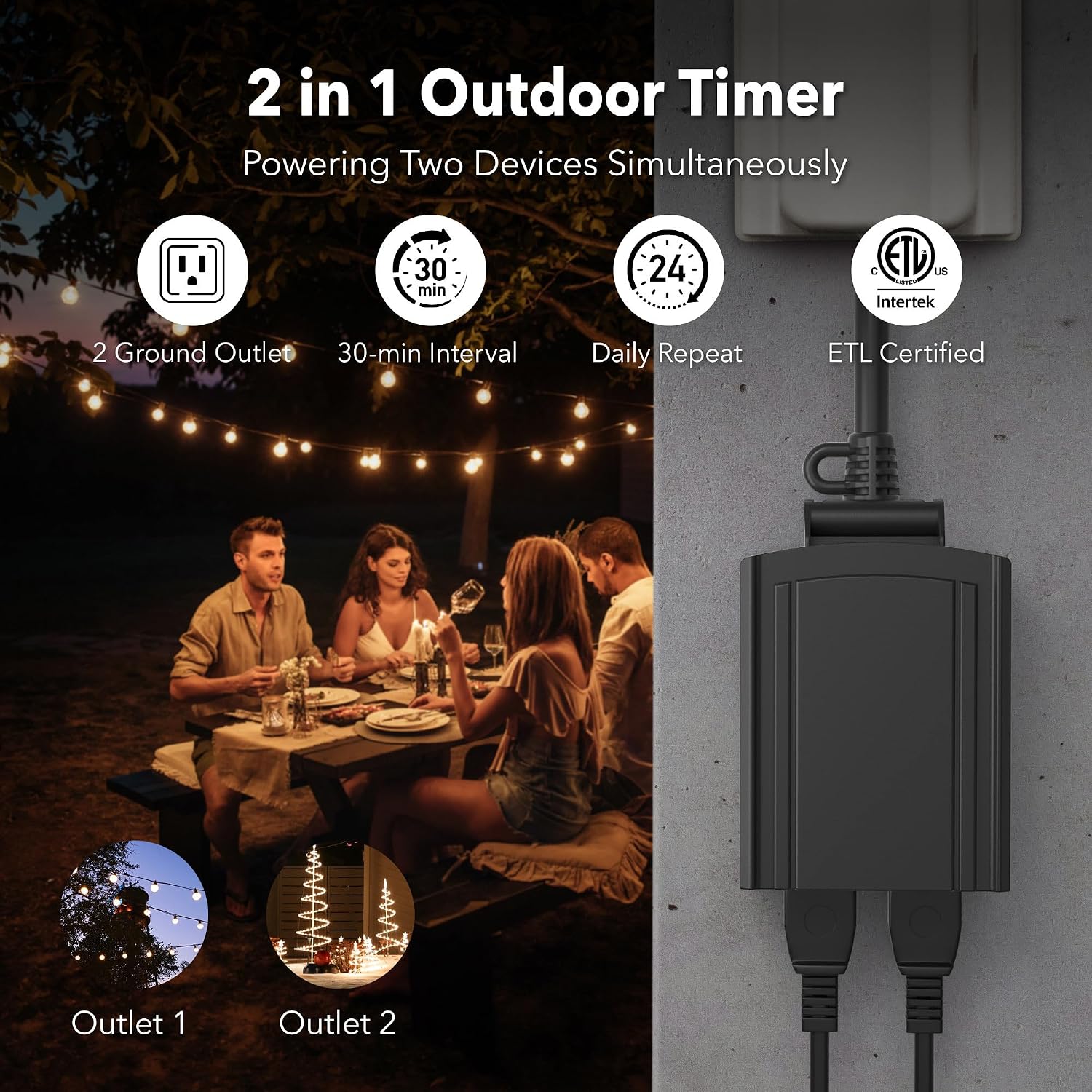 BN-LINK Outdoor 24-Hour Mechanical Timer Outlet, 2 Grounded Outlets