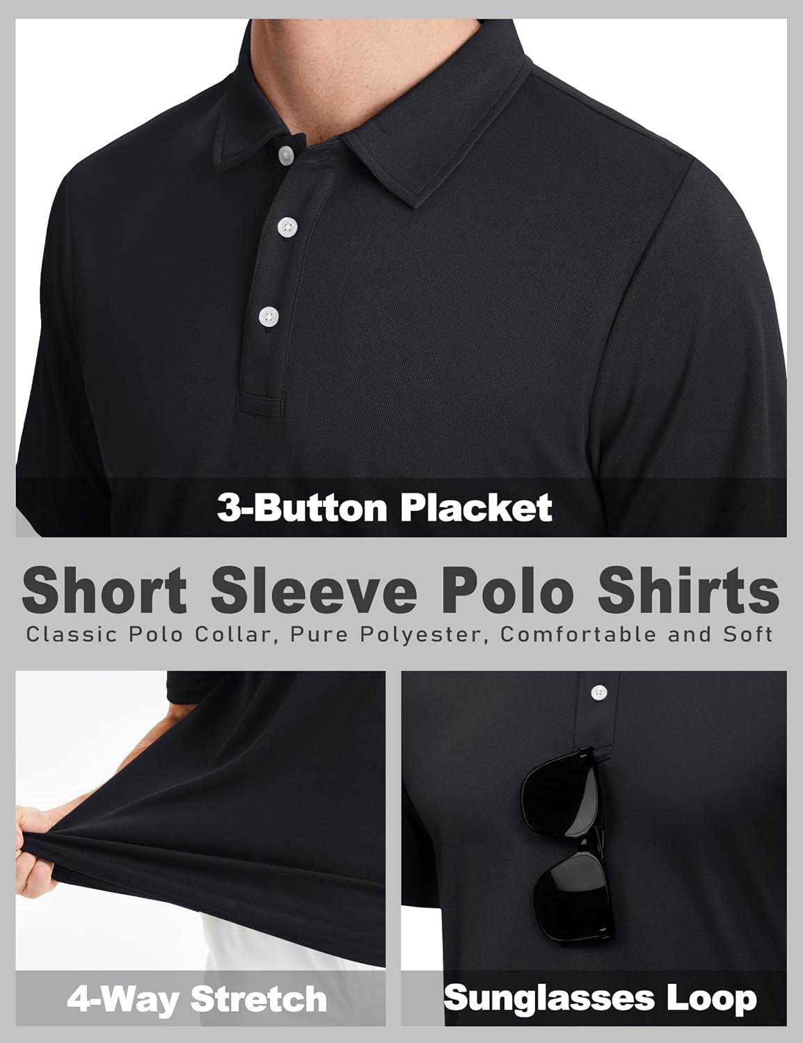 KEFITEVD Mens Short Sleeve Golf Polo Dry Fit Performance Shirt