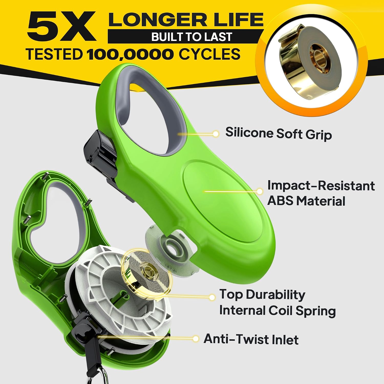 Fida Retractable Dog Leash, 16ft Heavy Duty Pet Walking Leash for Medium Dog or Cat up to 44 lbs, Tangle Free. One-Hand Brake (Medium, Green)