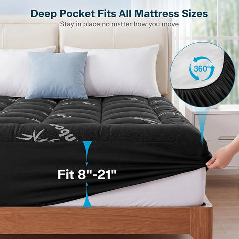 Waterproof Twin Size Mattress Topper Viscose Derived from Bamboo, Extra Thick Mattress Pad for Back Pain, Cooling Mattress Topper with Deep Pocket 8"-21", Gray,Twin