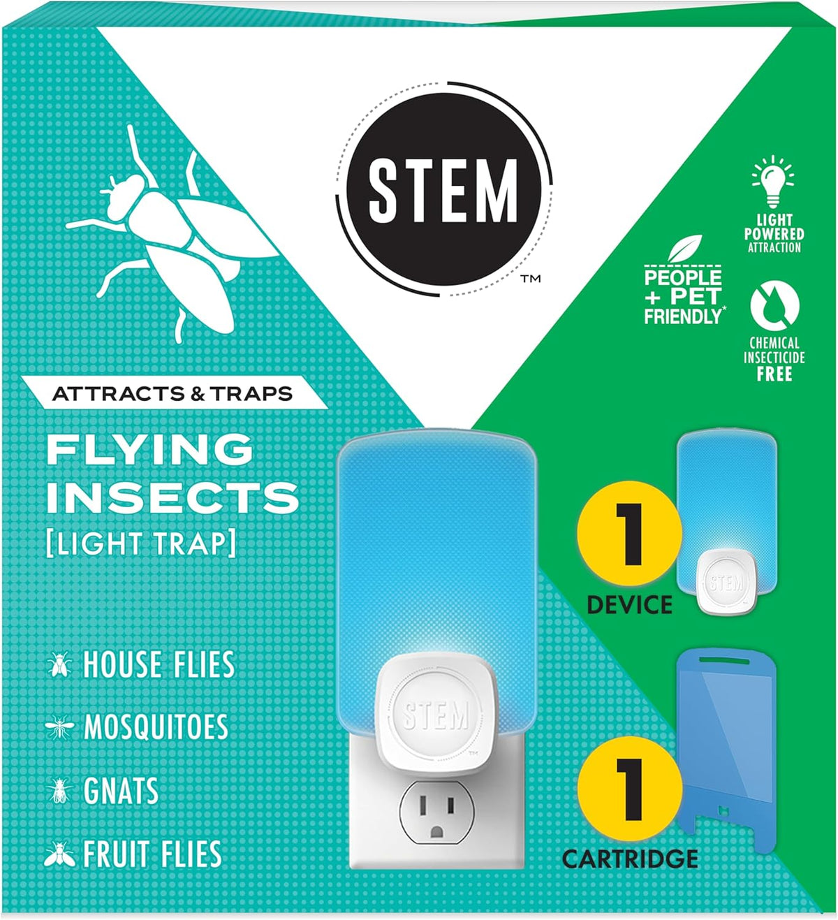 STEM Flying Insect Indoor Trap, UV Light Plug-in, 1 Device + 1 Cartridge