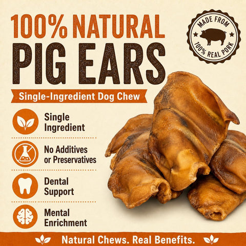 Gaines Pet Pig Ears for Dogs - 40 Pack, Thick Cut, All-Natural Whole Ears - No Additives Or Hormones, Safe Rawhide Alternative, Dental Health, Easy to Digest, Great for Small to Large Dogs