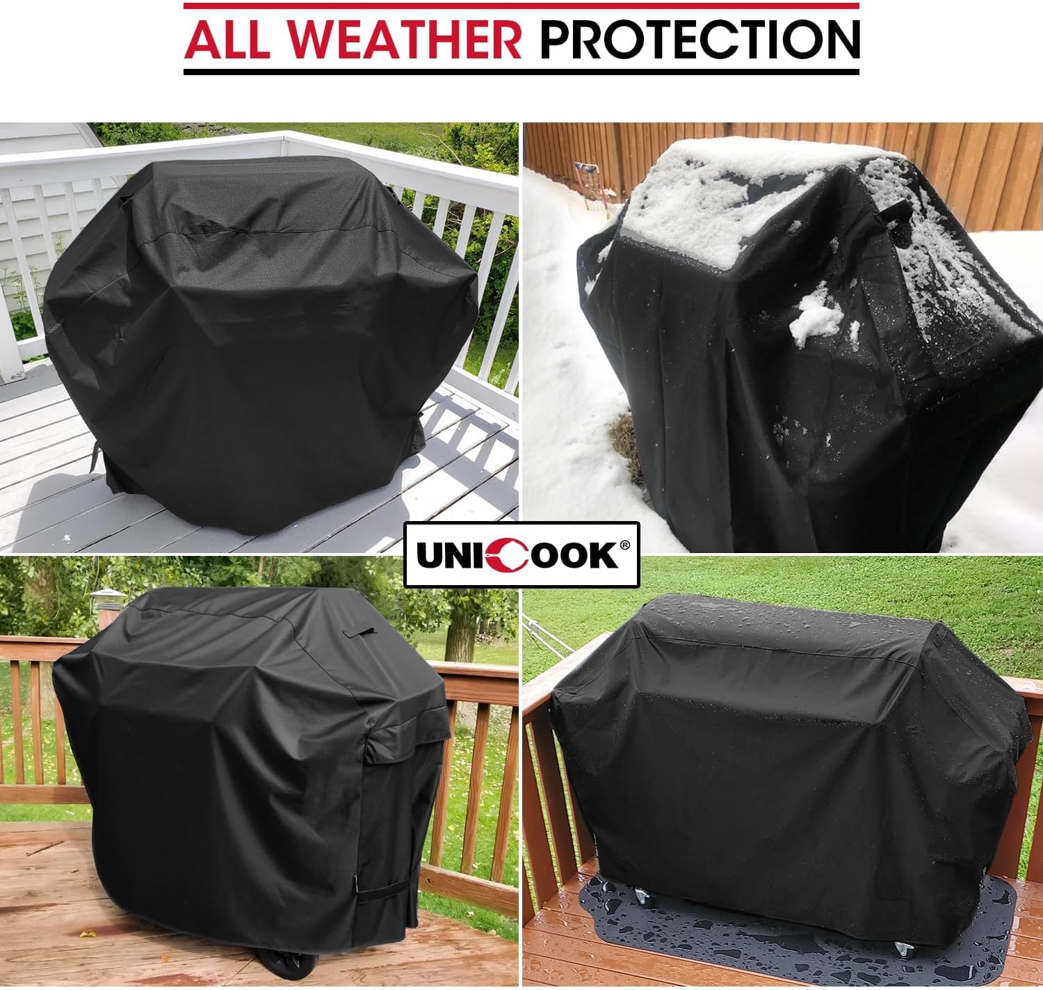 Unicook Heavy Duty Waterproof Grill Cover for Outdoor Grill 65 Inch, Black