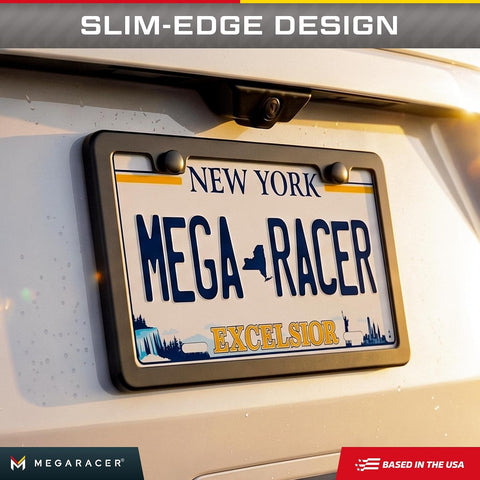 Powder-Coated Matte Black Thin License Plate Frame, 1 Piece, Front or Rear
