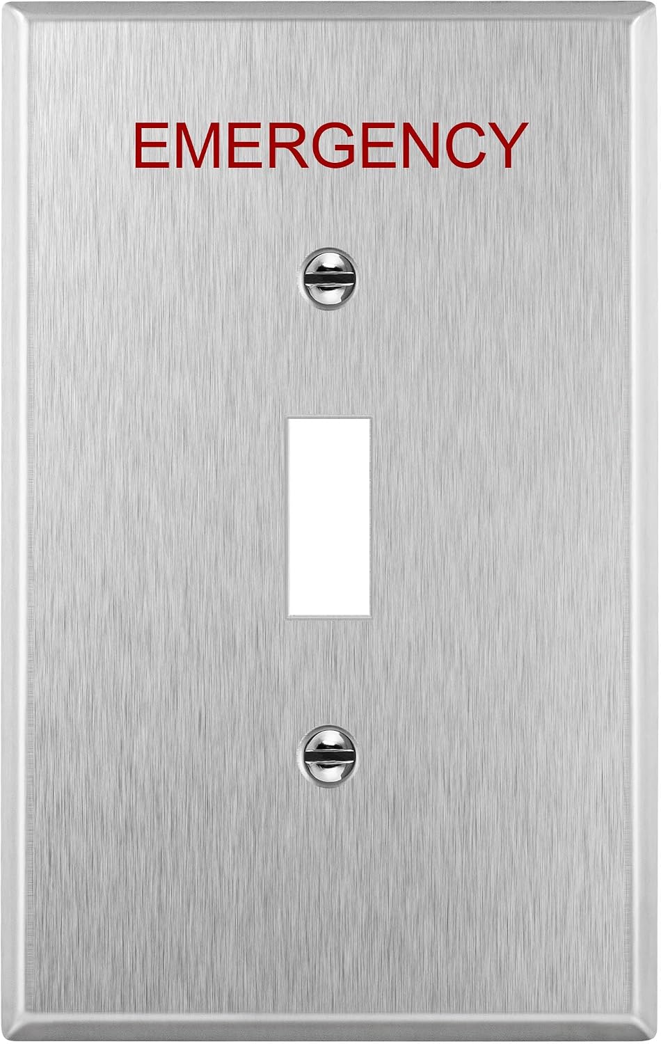 ENERLITES Toggle Switch Metal Cover Plate with Emergency Label, Midsize