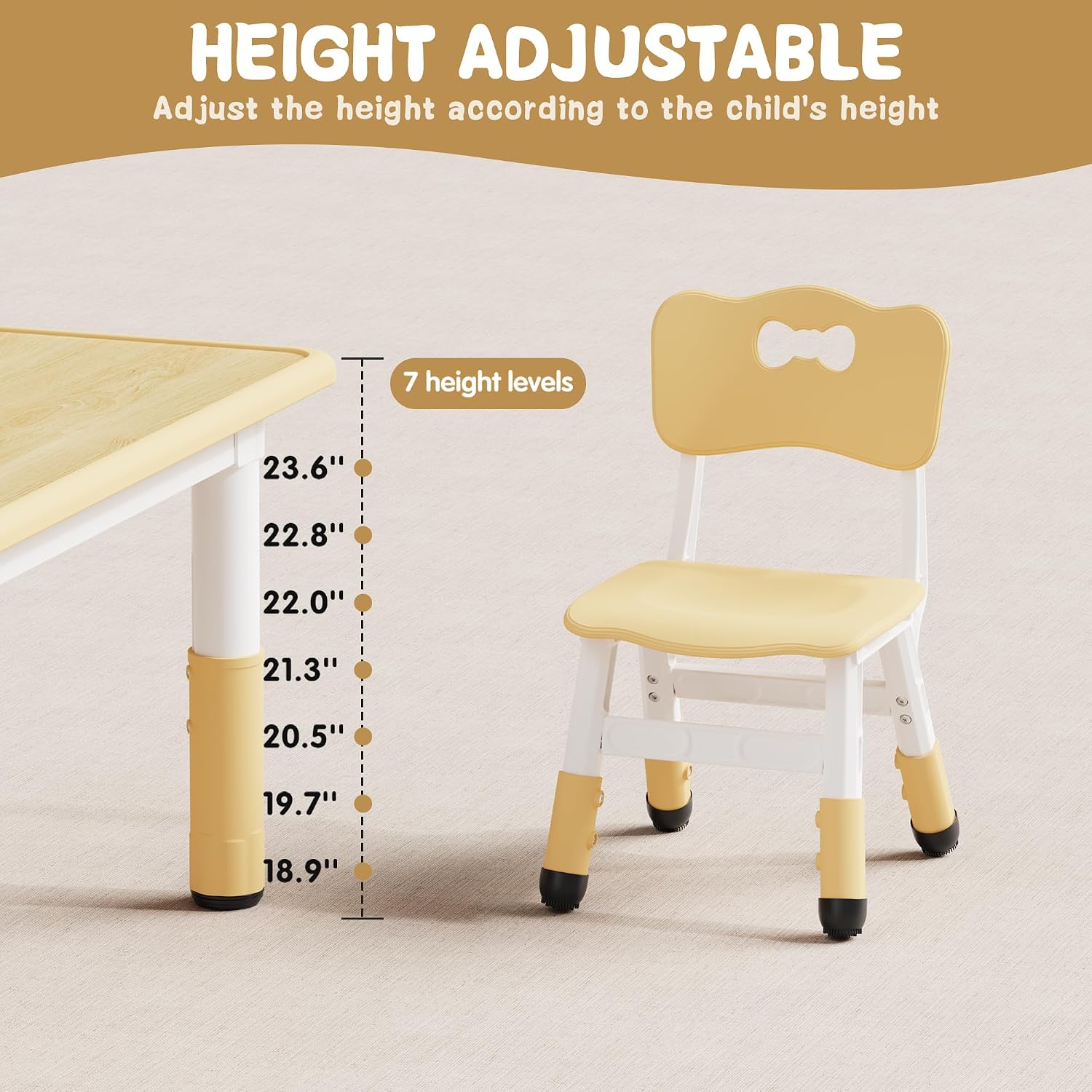 Brelley Adjustable Toddler Table and Chair Set, 31.5" L x 23.6" W Beige