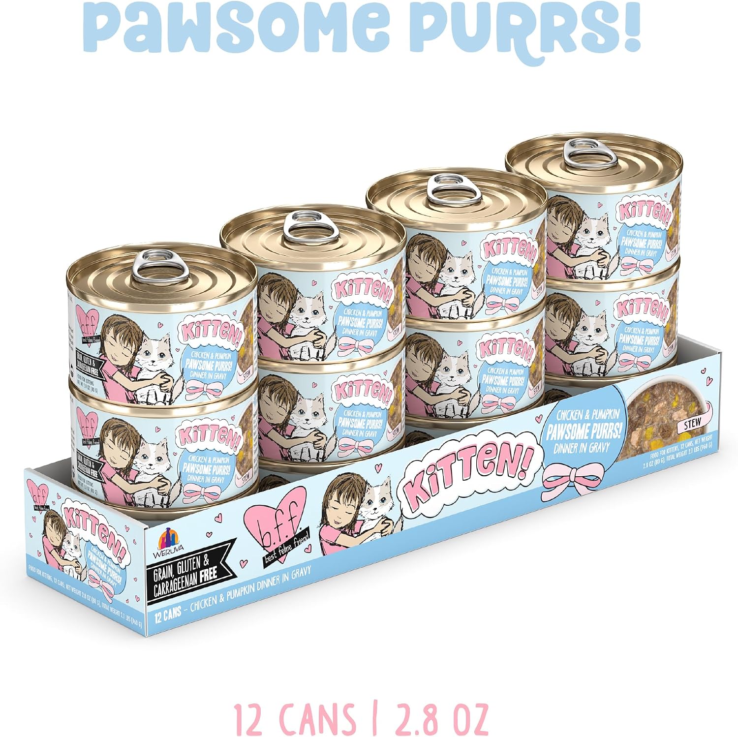 Weruva B.F.F. Kitten Food, Pawsome Purrs with Chicken & Pumpkin in Gravy, 2.8oz Can (Pack of 12)