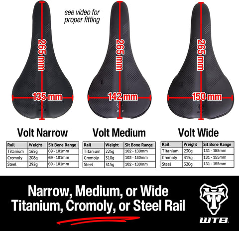 WTB Volt Bike Seat (Saddle) - Comfortable Medium Thickness Padding - Mountain, Gravel & E-Bikes (3 Sizes, 3 Rail Options)