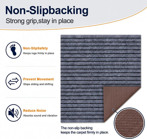 2x8 FT Non-Slip Runner Rug with Rubber Backing, Gray Strip