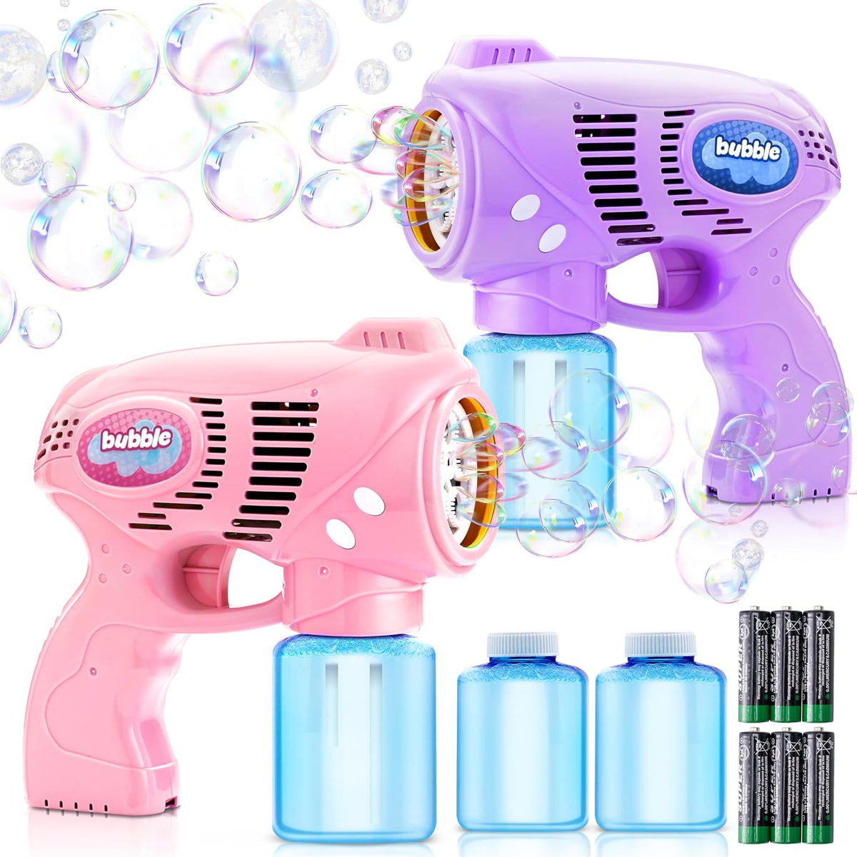 JOYIN 2 Bubble Guns with 2 Bottles Refill Solution, Bubble Machine Gun for Kids, Toddlers, Party Favors, Summer, Outdoors Activity, Wedding, Easter, Birthday Gift