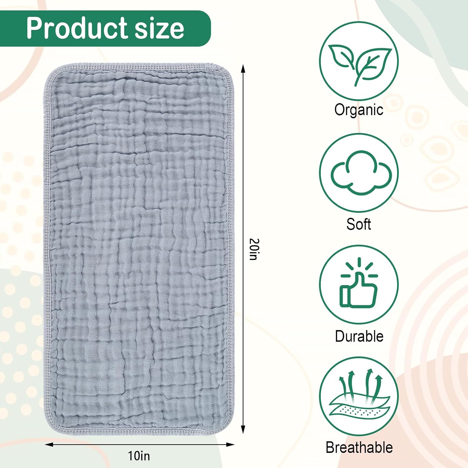 Synrroe 10 Pack Muslin Burp Cloths, 20x10Inch, 10 Mixed Colors, Soft Absorbent Baby Burping Rags