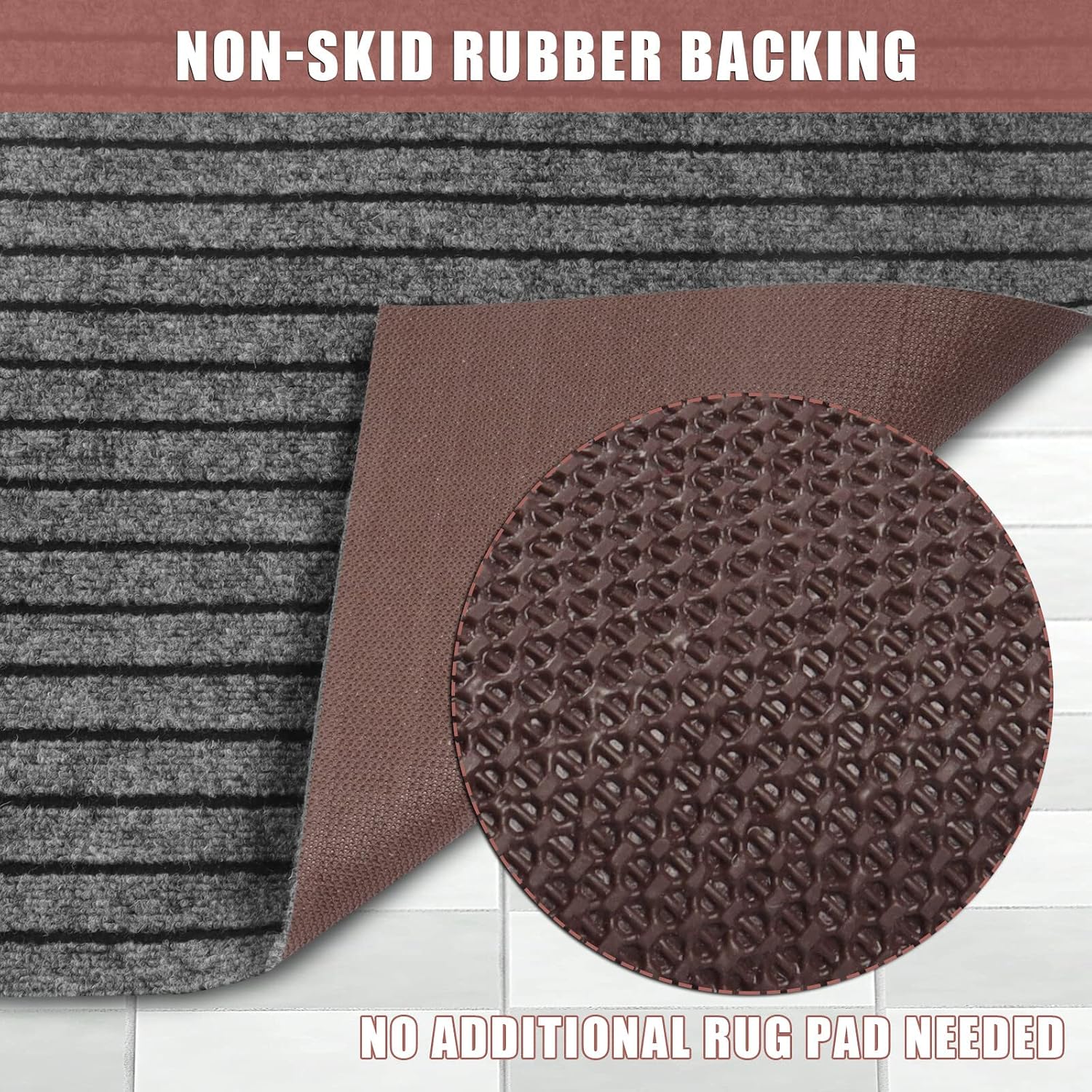 Runner Rug 2 ft x 7 ft Indoor/Outdoor Low Profile, Hallway, Kitchen, Patio, Deck Area, RV, Entryway, Garage, with Non-Slip Rubber Backing, Gray with Black Stripe, Custom