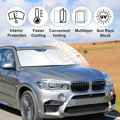YYCKE Windshield Sun Shade Accessories Compatible with 2014 2015 2016 2017 2018 X5 for BMW Foldable Sunshade Sun Visor Blocks UV