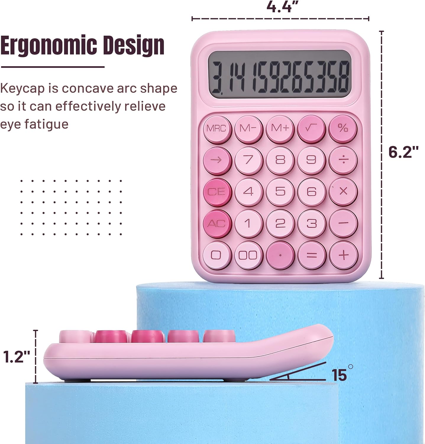 Mr. Pen- Mechanical Switch Calculator, 12 Digit Large LCD Display, Pink