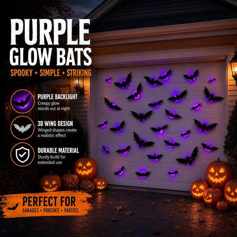 38 Pcs Halloween Decorations 3D Bats Wall Decor Indoor Outdoor Purple LED