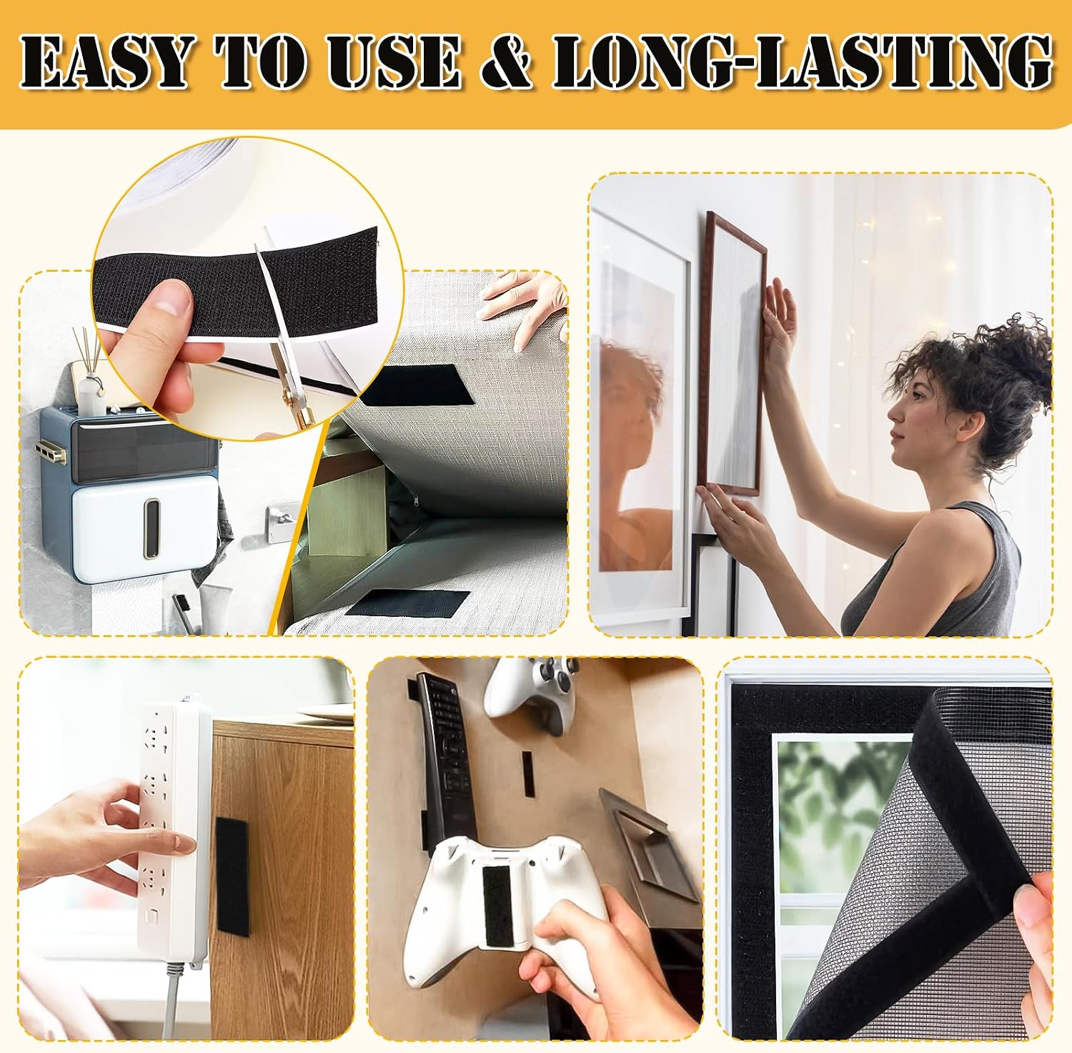 32 Ft × 1 Inch Hook and Loop Strips with Adhesive, Nylon, 2 Rolls Black