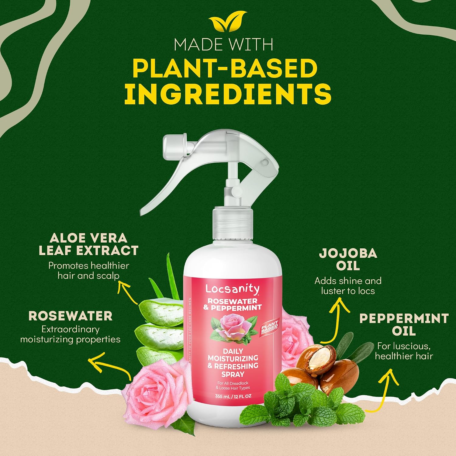 Loc Spray - Locsanity Daily Moisturizing Rosewater & Peppermint Spray for Locs, Dreadlocks - Lightweight Frizz Control Hair & Scalp Moisturizer - Natural Loc Care (12 fl oz)