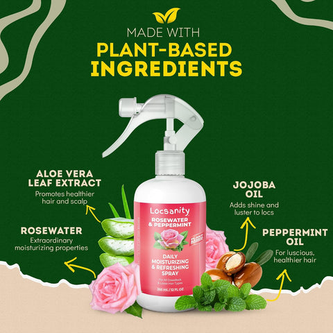 Loc Spray - Locsanity Daily Moisturizing Rosewater & Peppermint Spray for Locs, Dreadlocks - Lightweight Frizz Control Hair & Scalp Moisturizer - Natural Loc Care (12 fl oz)