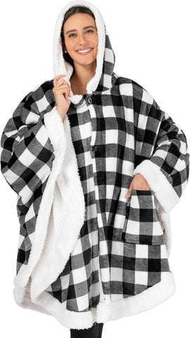 PAVILIA Hooded Blanket Poncho for Women, Sherpa Wearable Shawl Wrap Throw