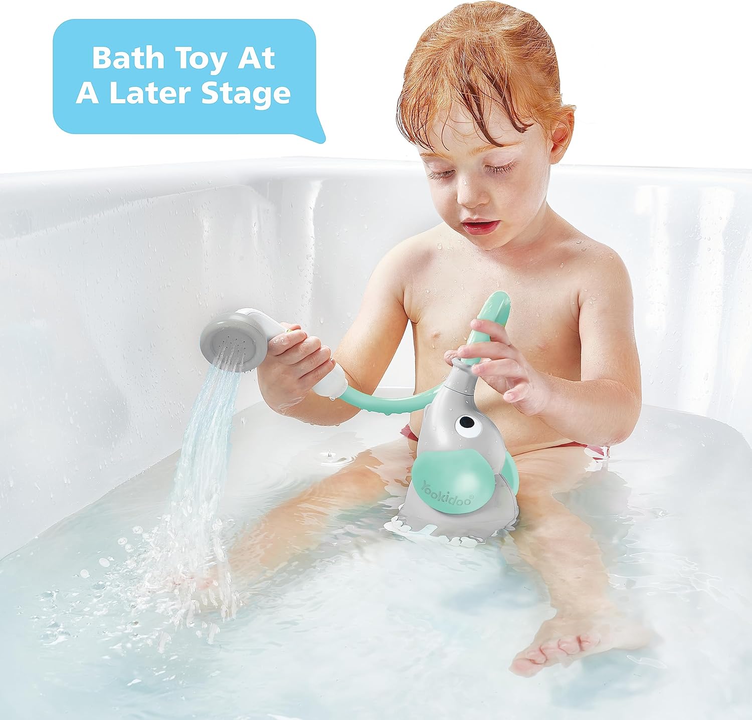 Yookidoo Baby Bath Shower Head - Elephant Water Pump and Trunk Spout Sprayer - One Handed Flow Control for Newborn Babies in Tub Or Sink (Turquoise)