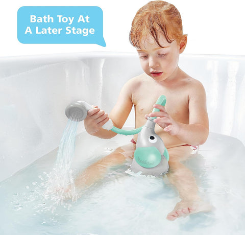 Yookidoo Baby Bath Shower Head - Elephant Water Pump and Trunk Spout Sprayer - One Handed Flow Control for Newborn Babies in Tub Or Sink (Turquoise)