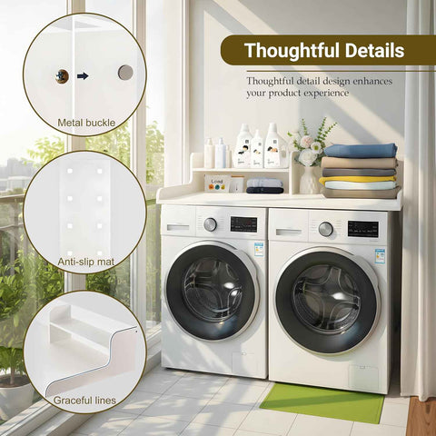 Washer Dryer Countertop with Shelf, 2 Tier Laundry Countertop Organizer, Wooden Washer and Dryer Topper with Raised Edge for Folding, Sorting & Storage Black 28" D x 58" W x 12" H