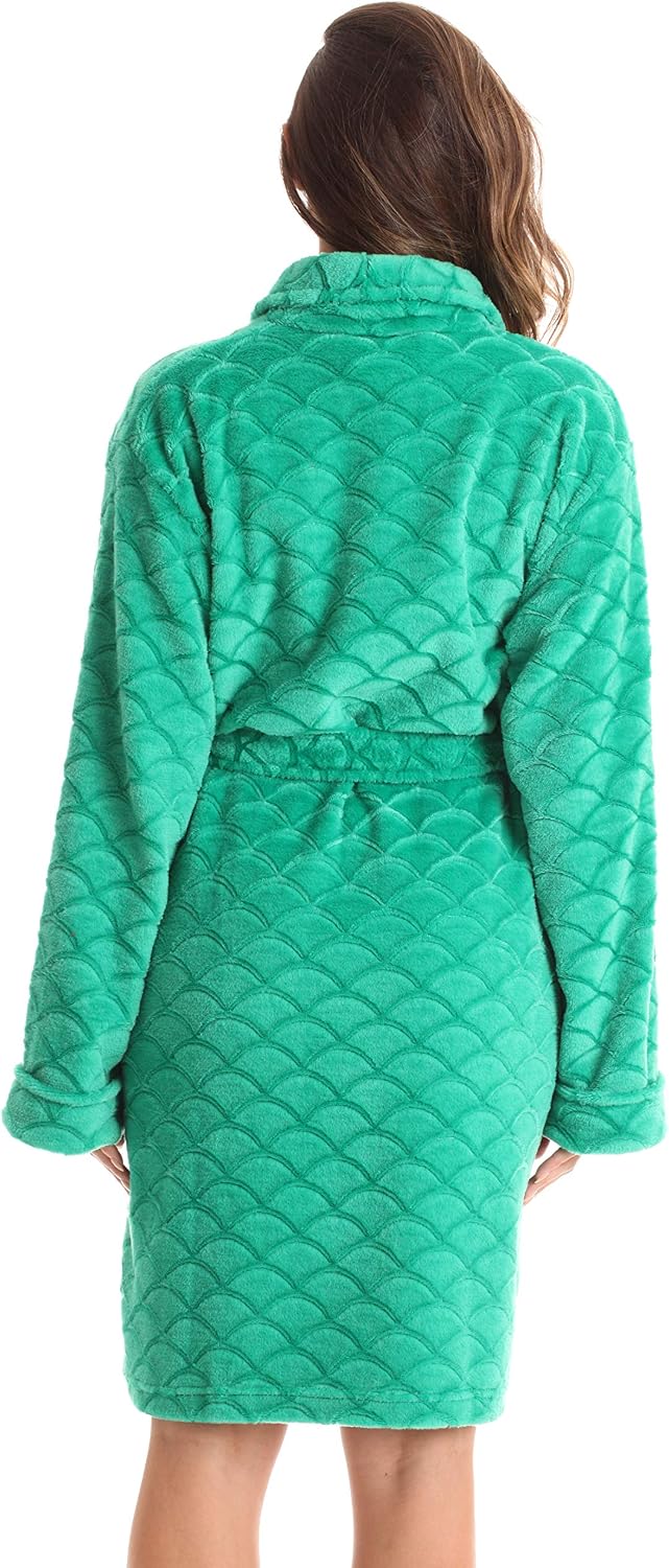 Just Love Women's Plush Fleece Bathrobe, Shawl Collar Jacquard Robe with Tie Belt