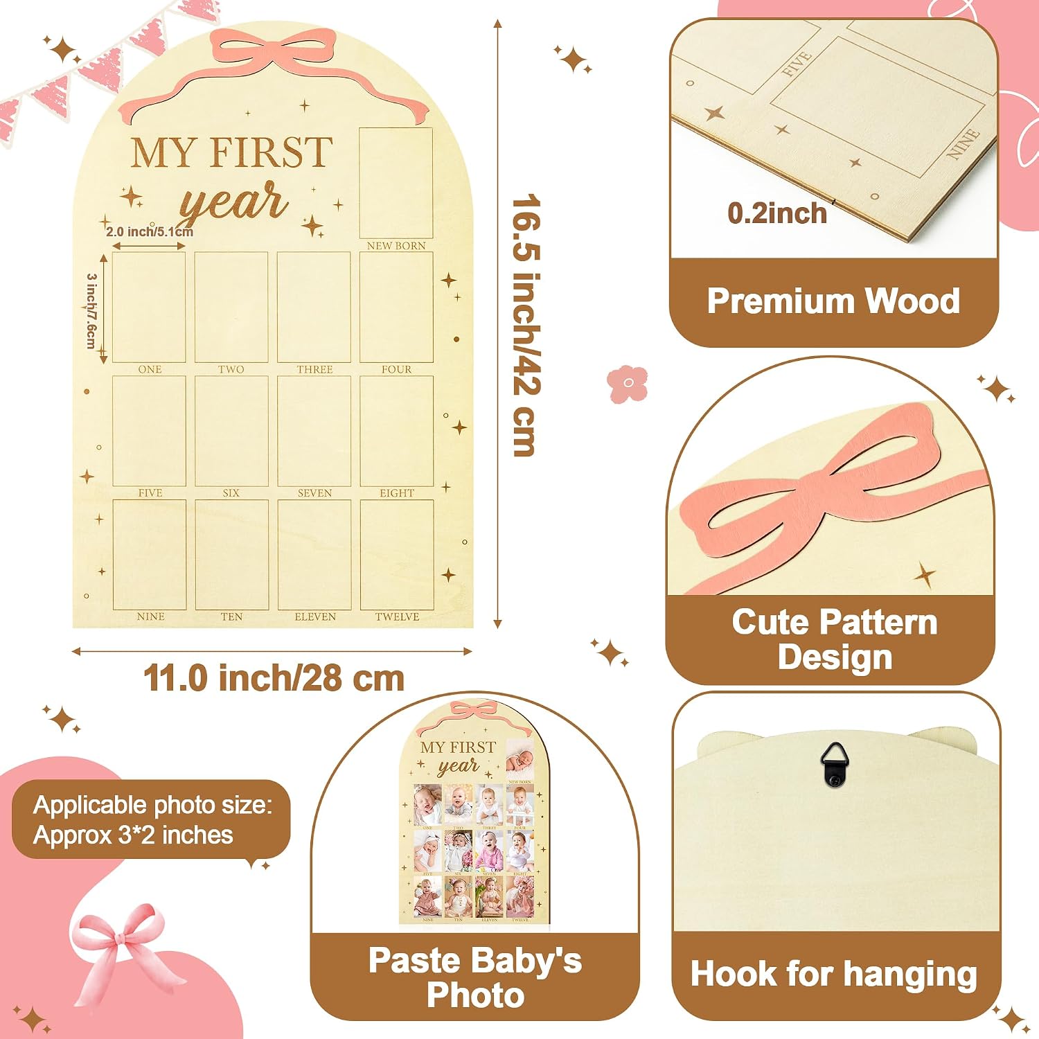 R HORSE 3D My First Year Photo Frame Board Fits 2 x 3 Inch Photo