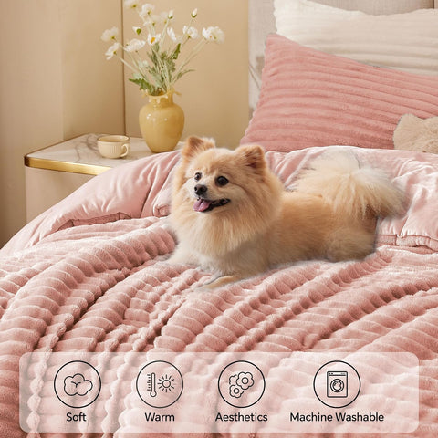 BEDELITE Fleece Twin/Twin XL Comforter Set, Fluffy Bed Set, Dusty Pink