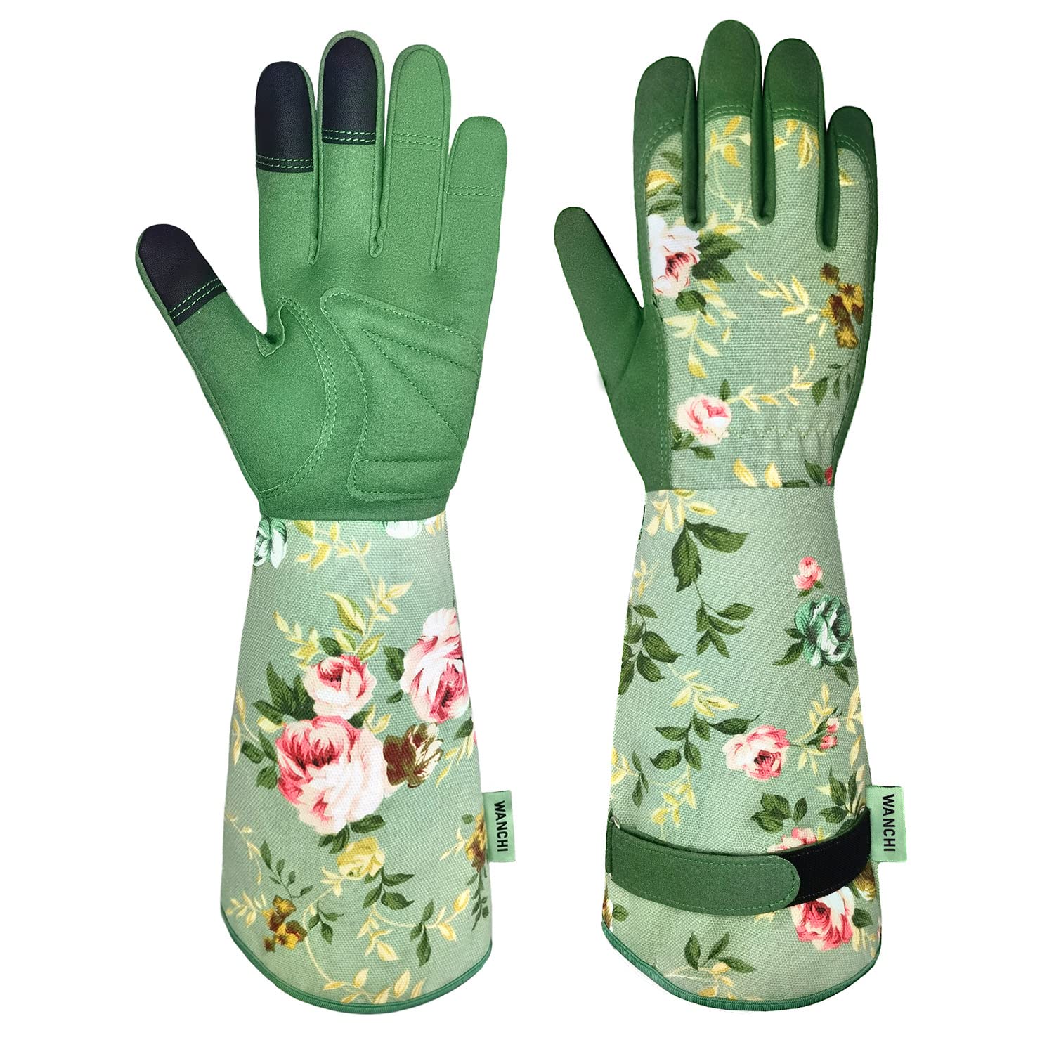 WANCHI Ladies Gardening Gloves,Long Garden Gloves for Women,Green Large