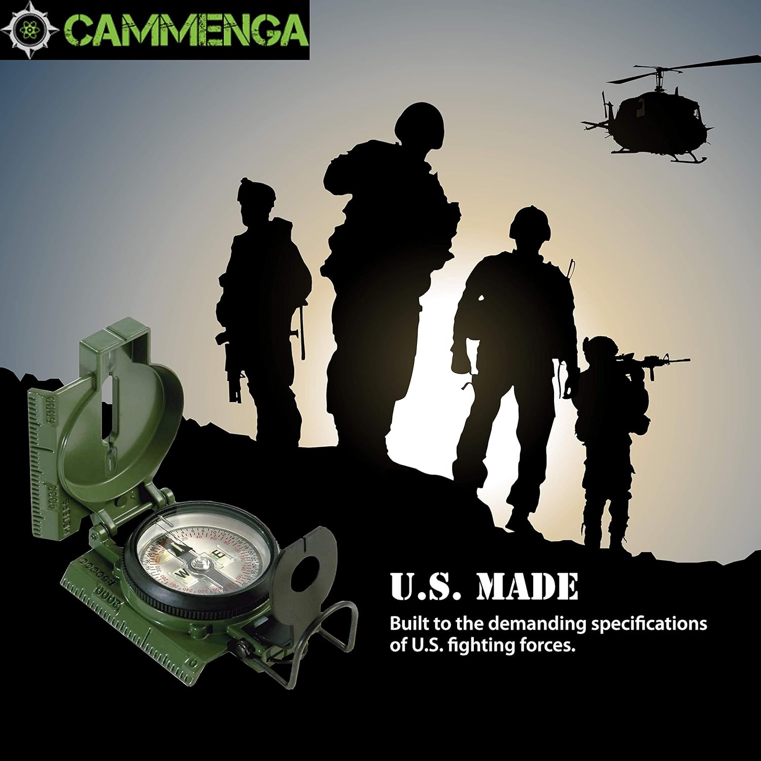 Cammenga Military Grade Phosphorescent Lensatic Compass, Made in USA