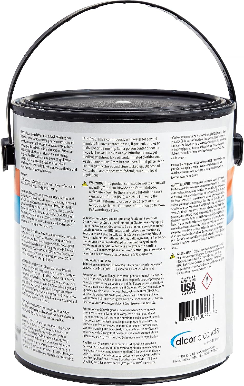 Dicor RP-CRC-1 EPDM Rubber Roof Acrylic Coating Part 2, White, 1 Gal