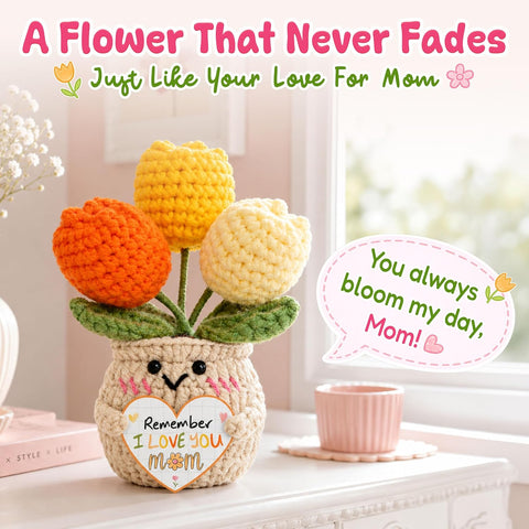 OASSIE Mom Gifts from Daughters Sons - Emotional Support Crochet Tulip