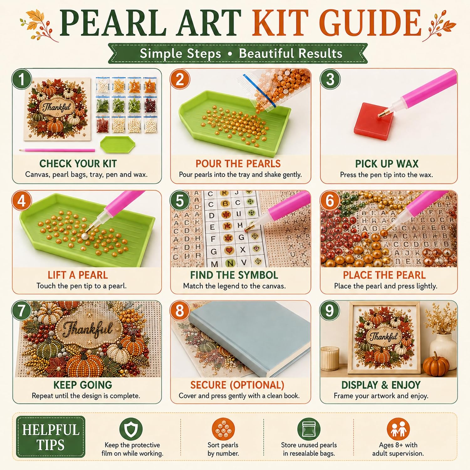 Thanksgiving Pearl Art Kits for Adults, 5D Framed Pearl Diamond Painting