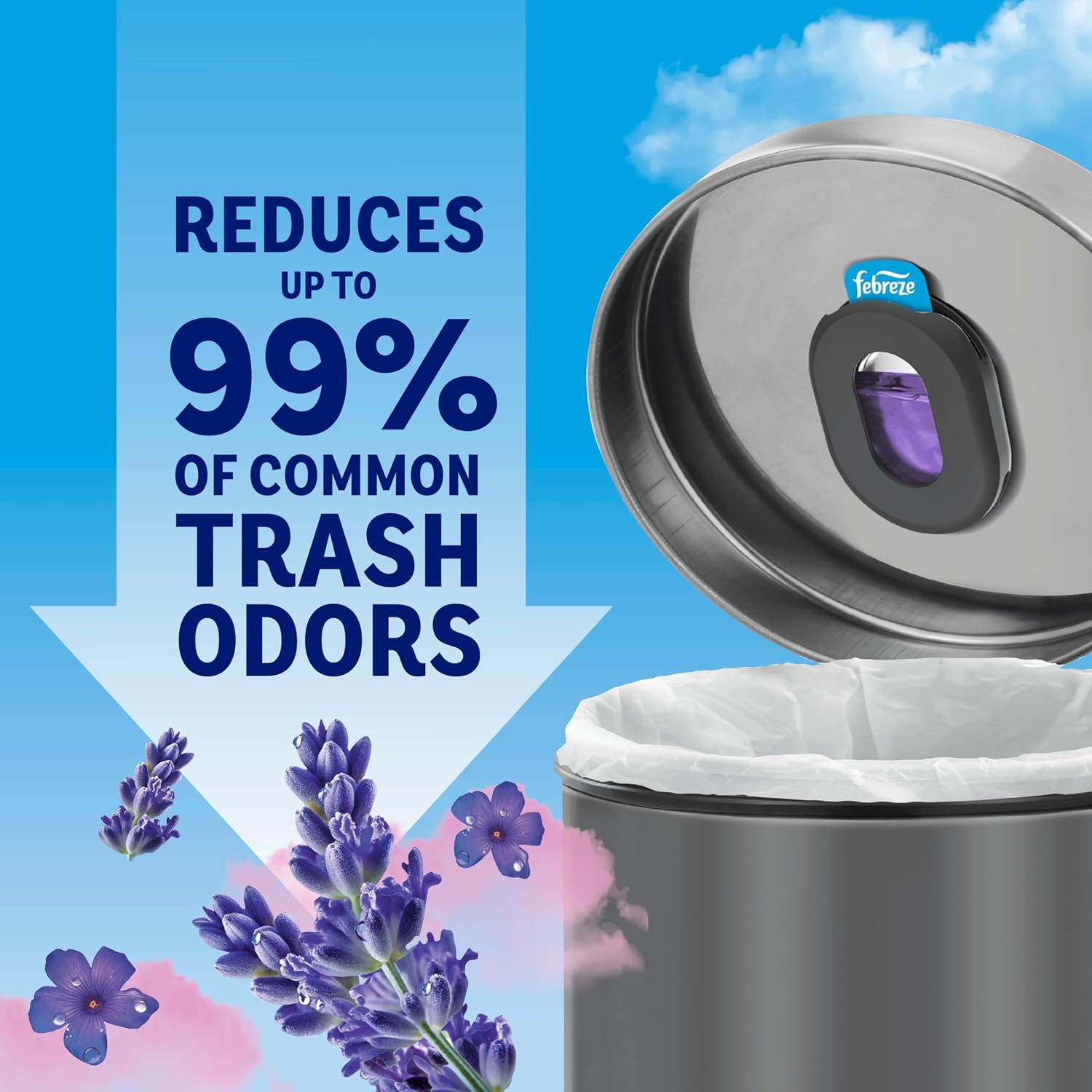 Febreze Trash Odor Fighter, Trash Can Air Freshener, Stick-On Deodorizer for Garbage Cans, Diaper Pails, Works with Scented Trash Bags, Twilight Lavender Scent, 4 Refills (Holder Sold Separately)