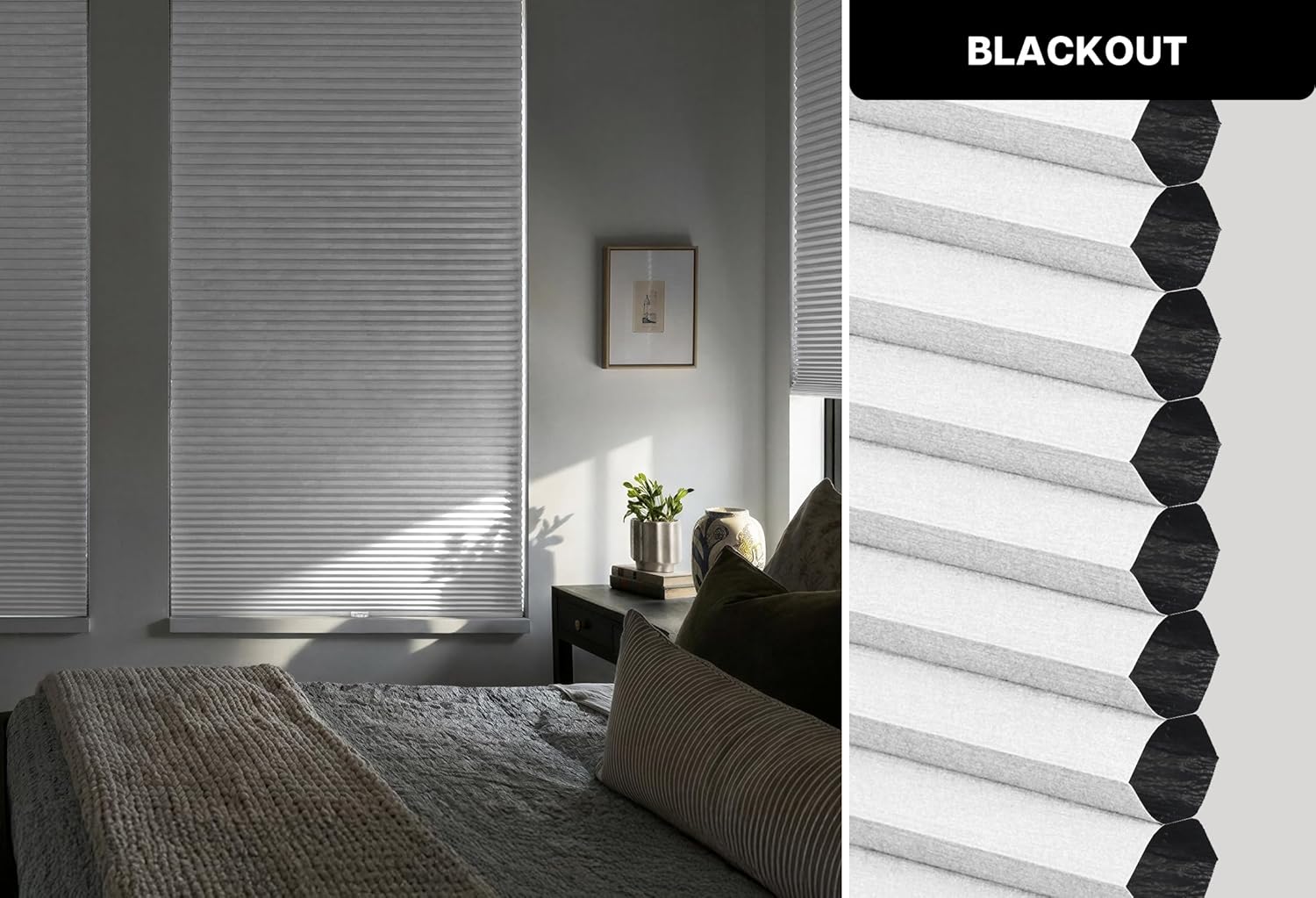 LazBlinds No Drill Cordless Cellular Shades, 34 1/2"W × 64"H, Silver White