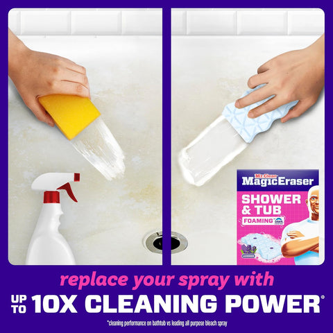 Mr. Clean Magic Eraser Sponge, Bathroom, Shower, Tub Cleaner, Soap Scum Remover, Bathroom Cleaning Supplies, Dawn Cleaning Power with Lavender Scent, Shower & Tub, 8ct
