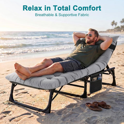 ABORON Tanning Chair, 5-Position Padded Folding Chaise Lounge