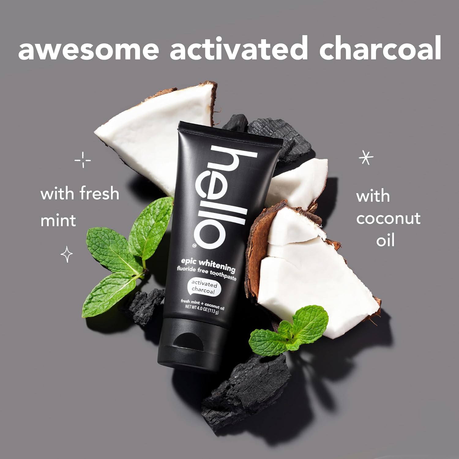 hello Epic Whitening Activated Charcoal Fluoride Free Toothpaste, 3Pk, 4 oz