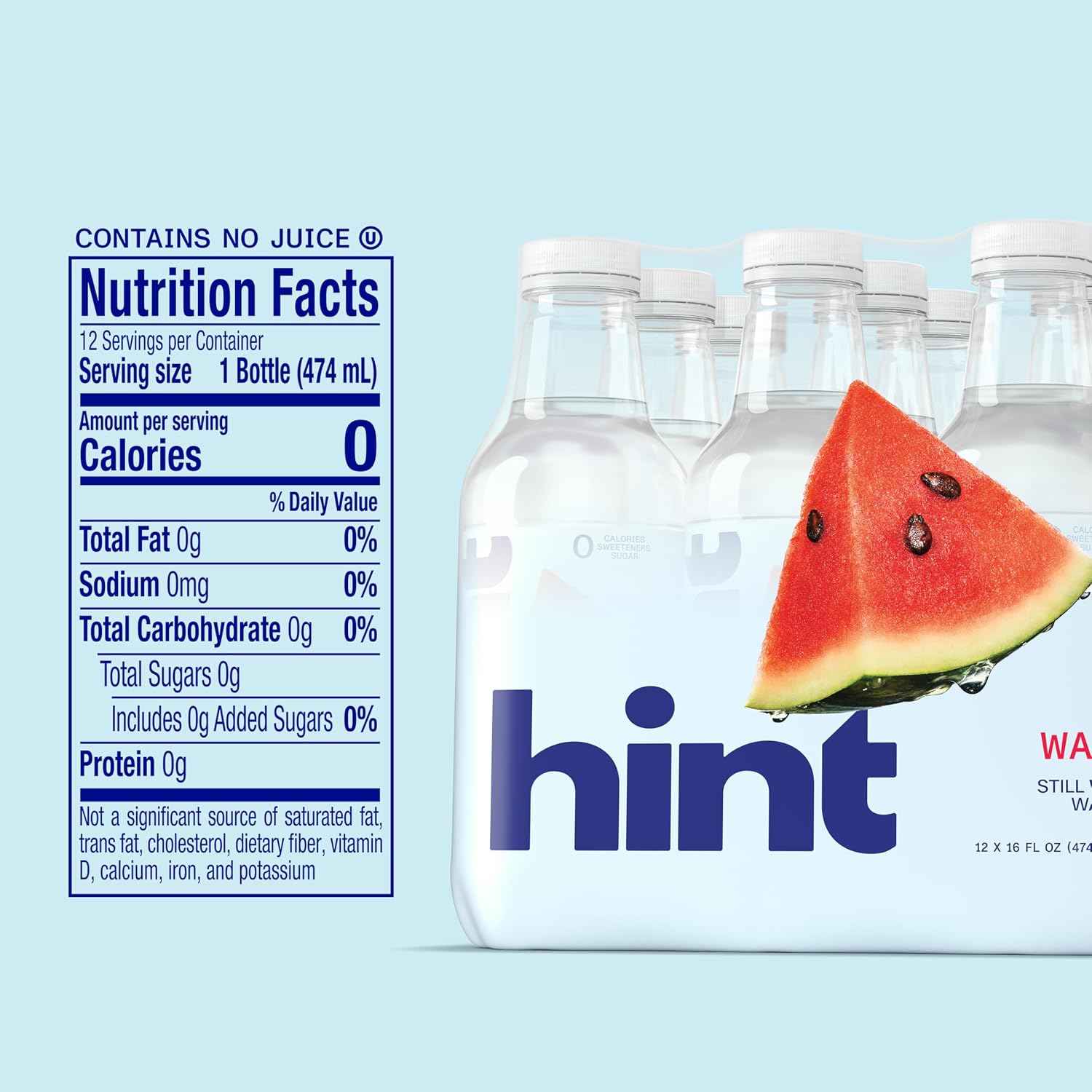 Hint Flavored Water Zero Sugar 0 Calories - Watermelon 16 FL Oz (12 pack)