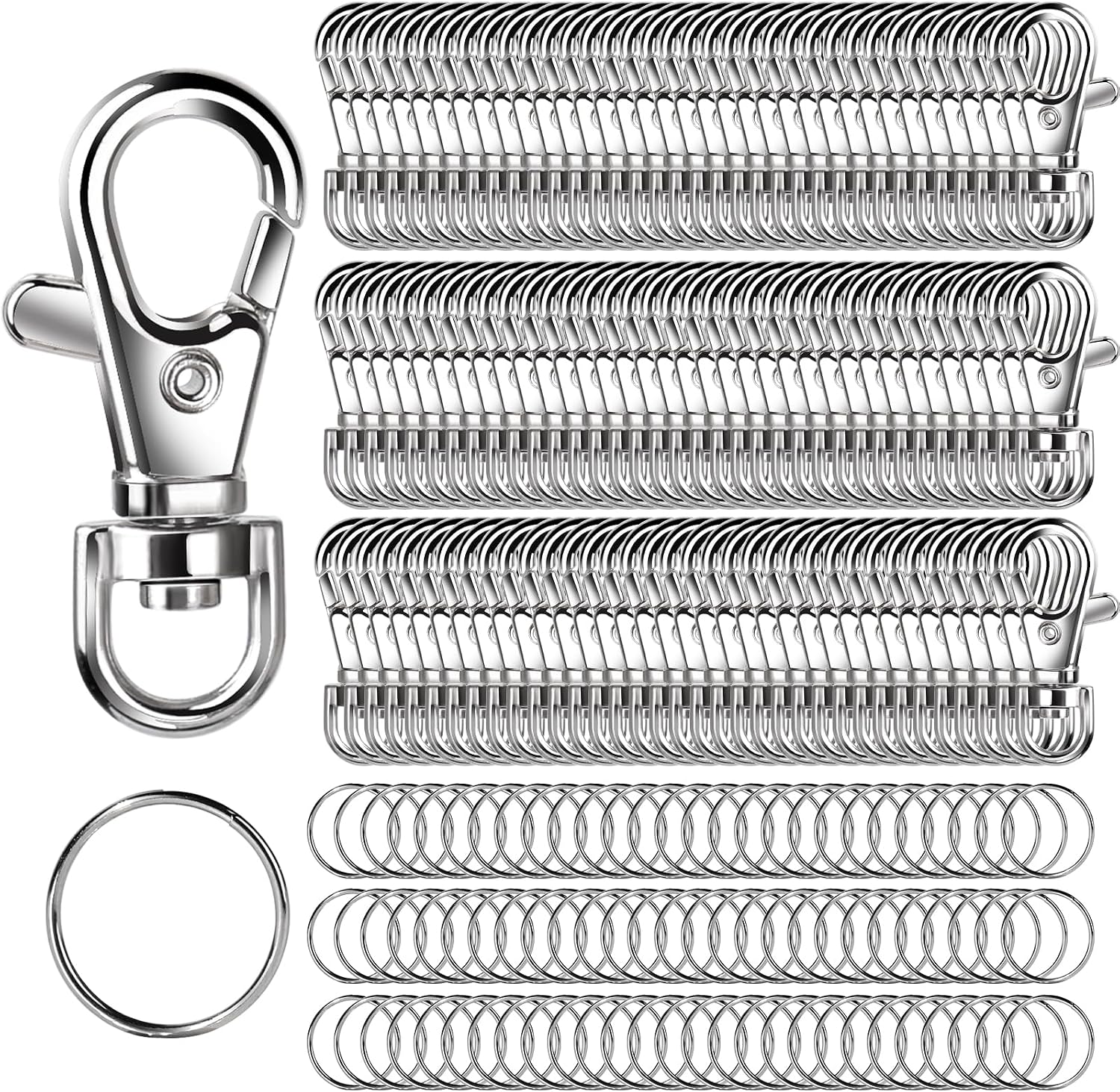 LEOBRO 240PCS Lobster Claw Clasps and Key Rings, Keychain Making Kit, 120PCS Keychain Clips and 120PCS Key Chain Ring, for Keychains, Lanyard, Jewelry Making, Art Crafts, Silver
